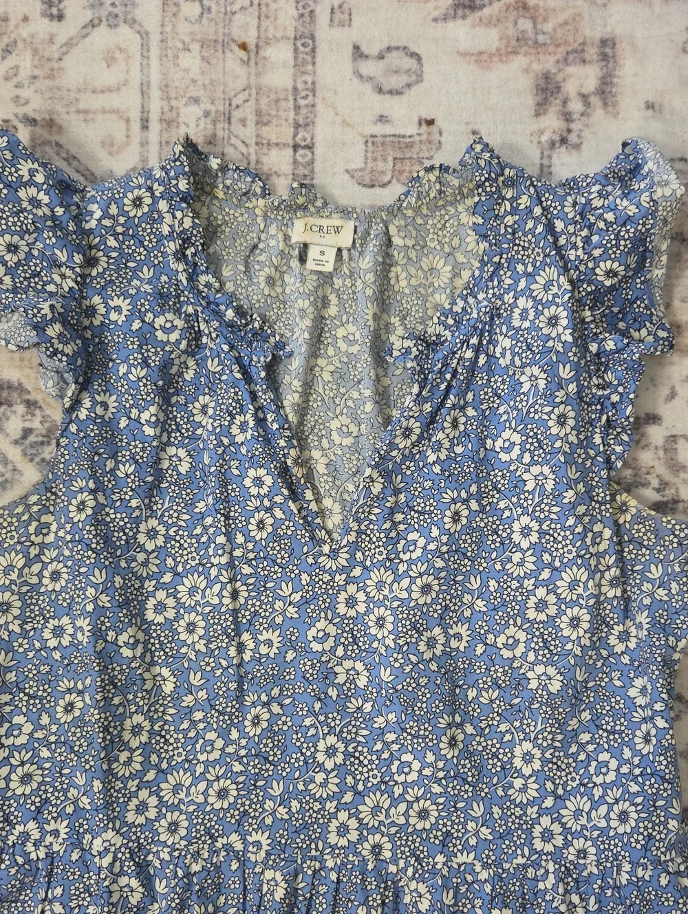 J Crew Blue Floral Tiered Midi Dress